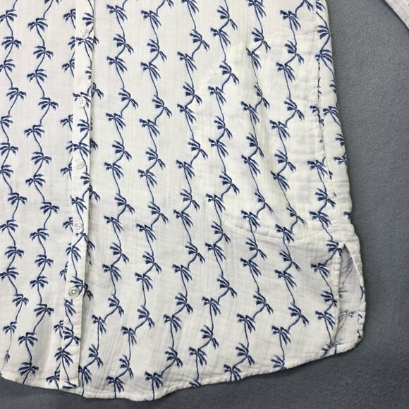 Talbots Tunic Shirt Womens M White Blue Palm Print Pockets Coverup Tropical - Picture 2 of 11